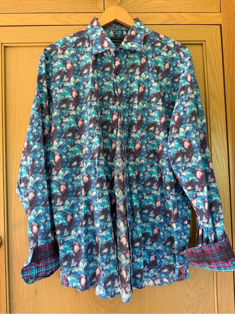 David Smith Men's Teal / Blue / Purple  Patterned Button-Down Shirt Silcott XLG